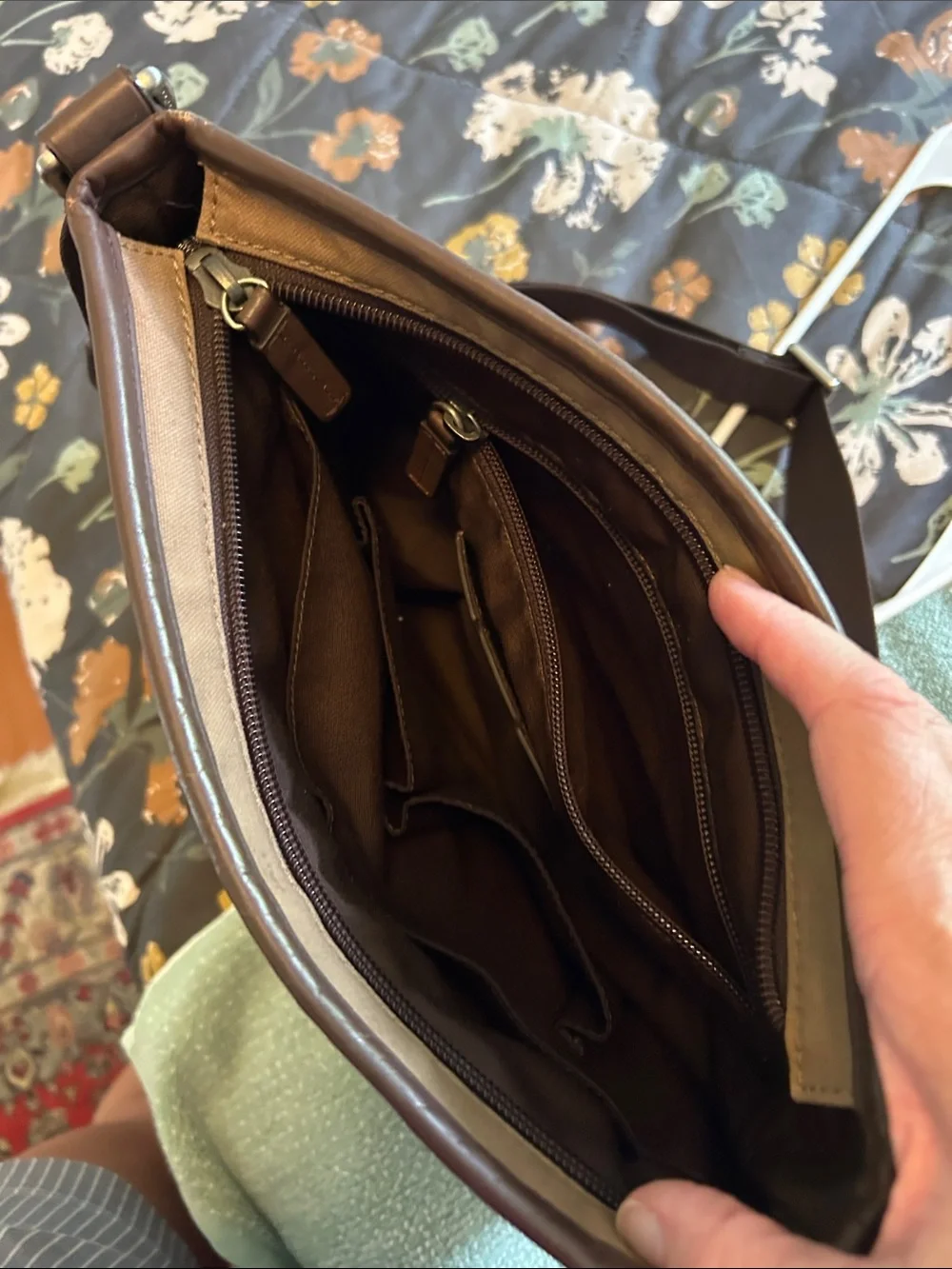 Coach Men’s Tan Canvas & Dark Brown Leather Messenger Bag